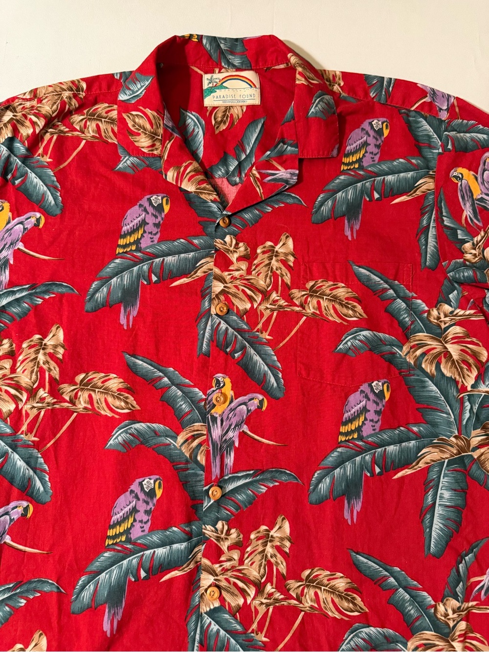 Paradise Found VTG Jungle Bird Hawaiian Shirt Floral Magnum PI Aloha Red Size M - Picture 2 of 9